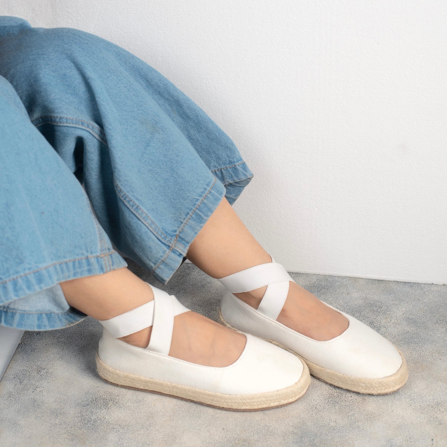 White Cross-Strap Espadrilles