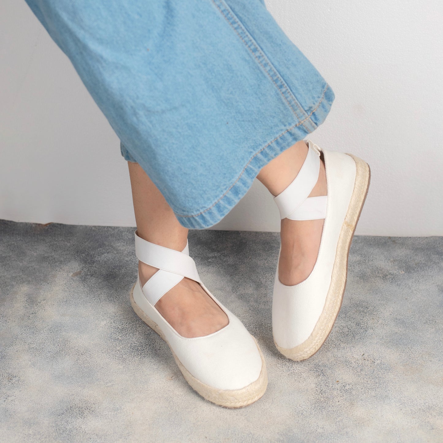 White Cross-Strap Espadrilles