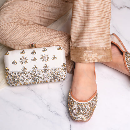 Silver Kundan Jutti & Clutch Combo